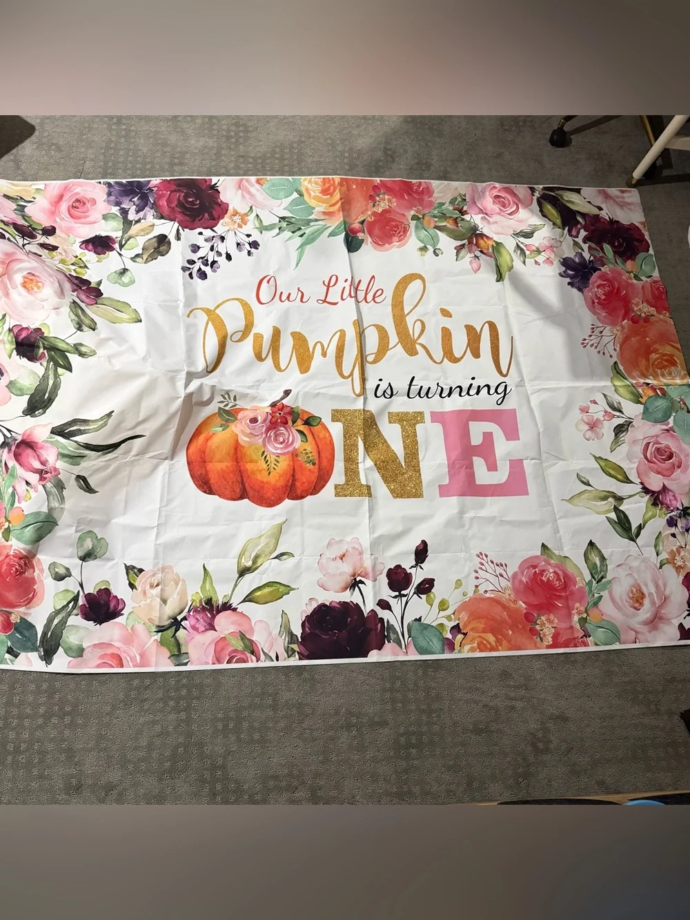 Our Little Pumpkin Floral First Birthday Lot (backdrop, banner, cupcake toppers)